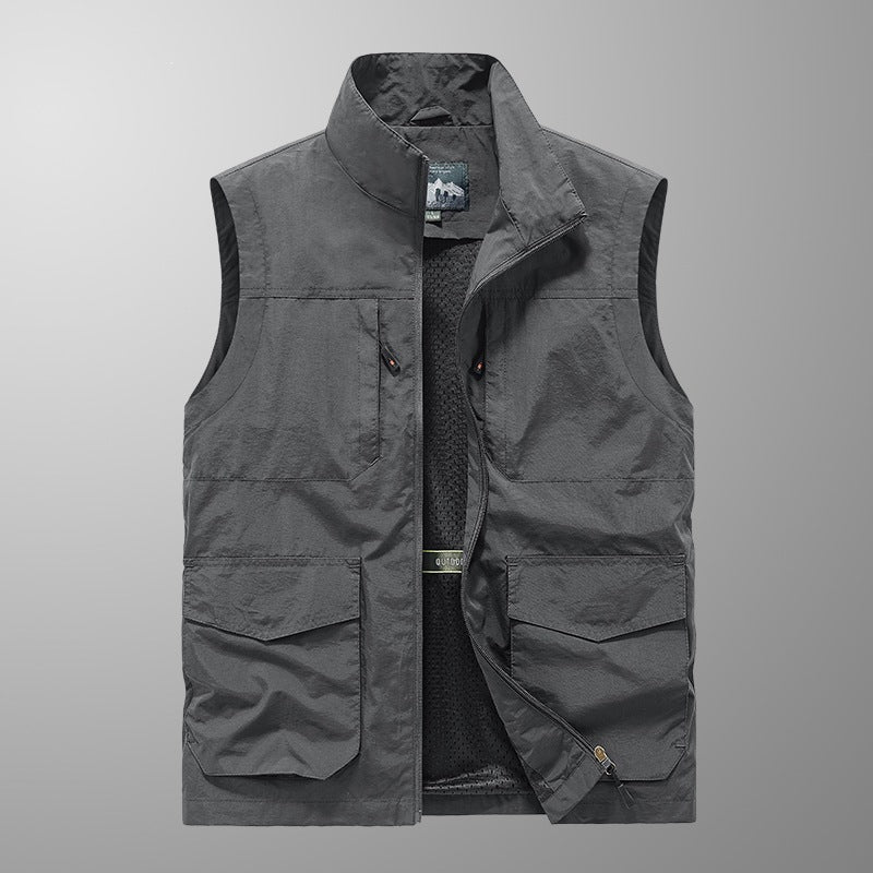 Herren Utility‑Weste mit Multi‑Taschen, Stehkragen & atmungsaktivem Mesh‑Futter Drune