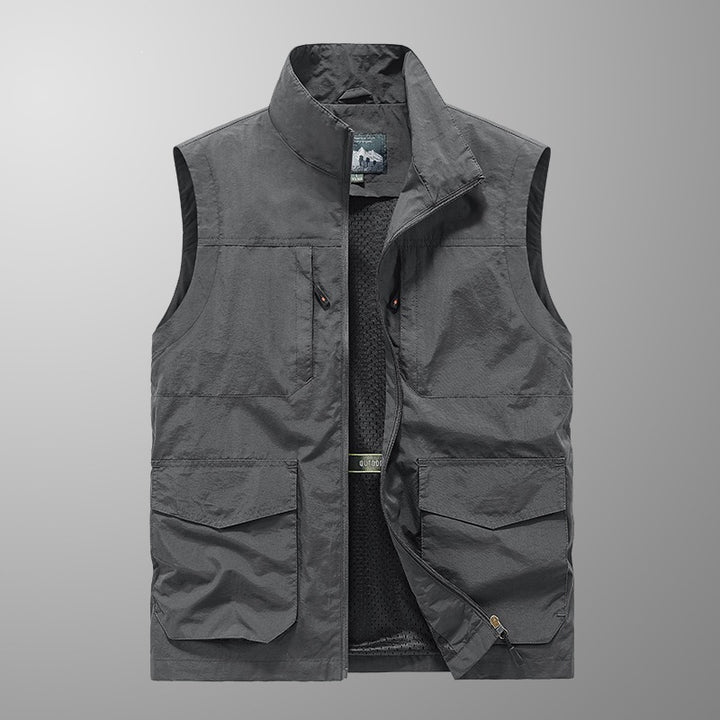 Herren Utility‑Weste mit Multi‑Taschen, Stehkragen & atmungsaktivem Mesh‑Futter Drune