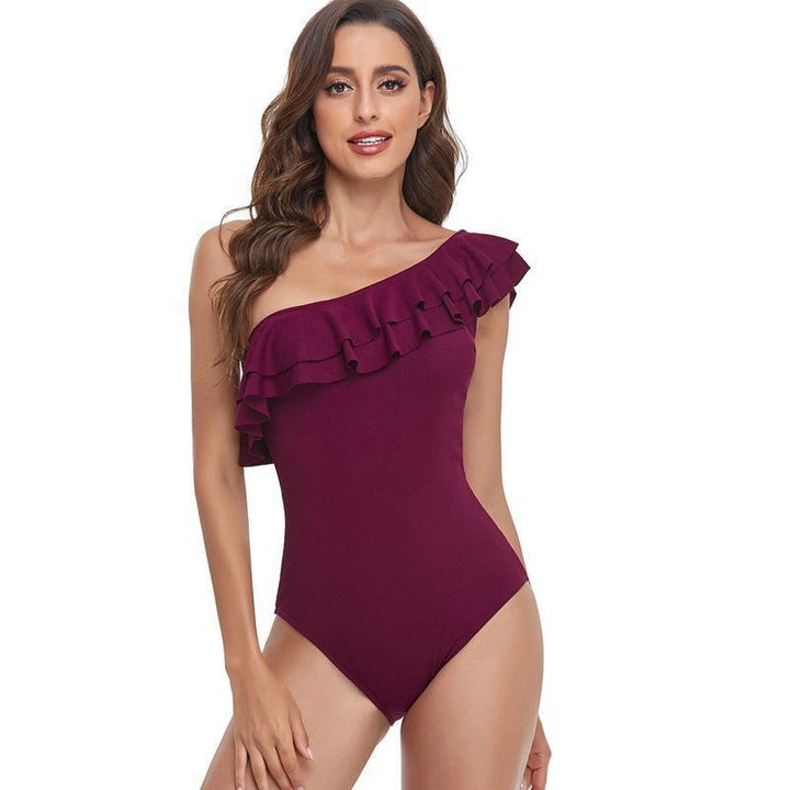 Damen Einteiler Badeanzug mit asymmetrischem Schnitt und voluminösem Rüschendetail Drune