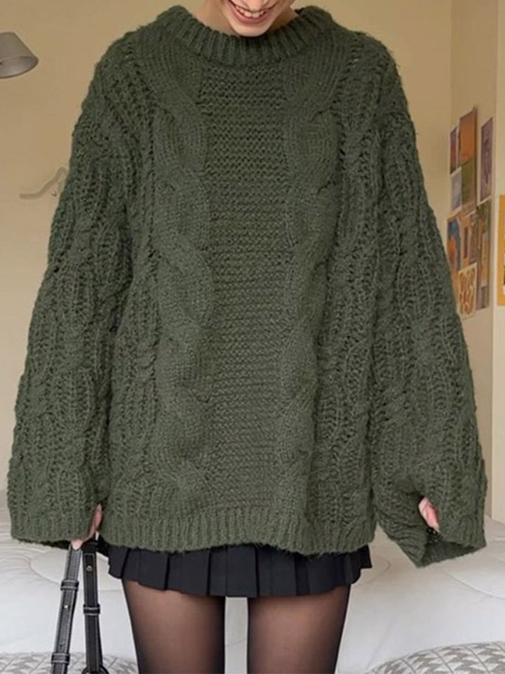 Damen Großer Strickpullover mit Zopfmuster Drune