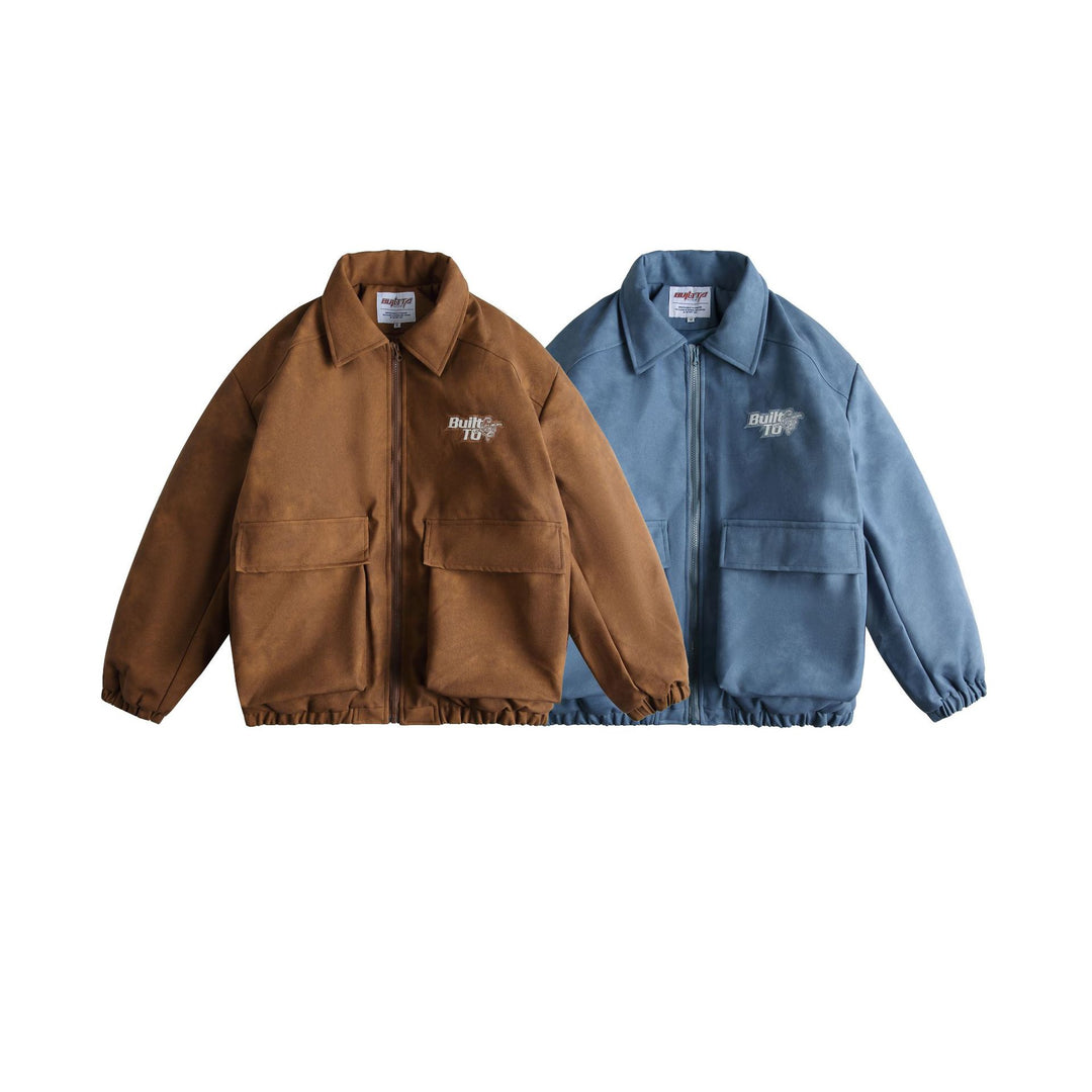 Herren Boxy Suede-Optik Blousonjacke mit aufgesetzten Pattentaschen Drune