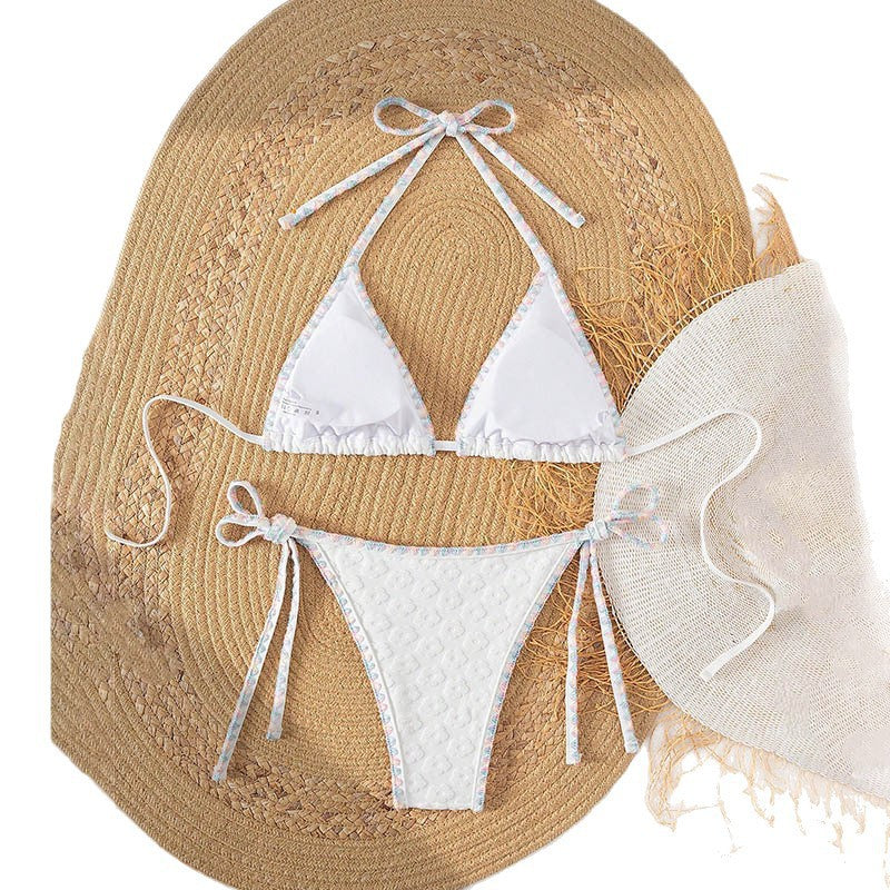 Damen Triangel-Bikini mit floralem Spitzenband Drune