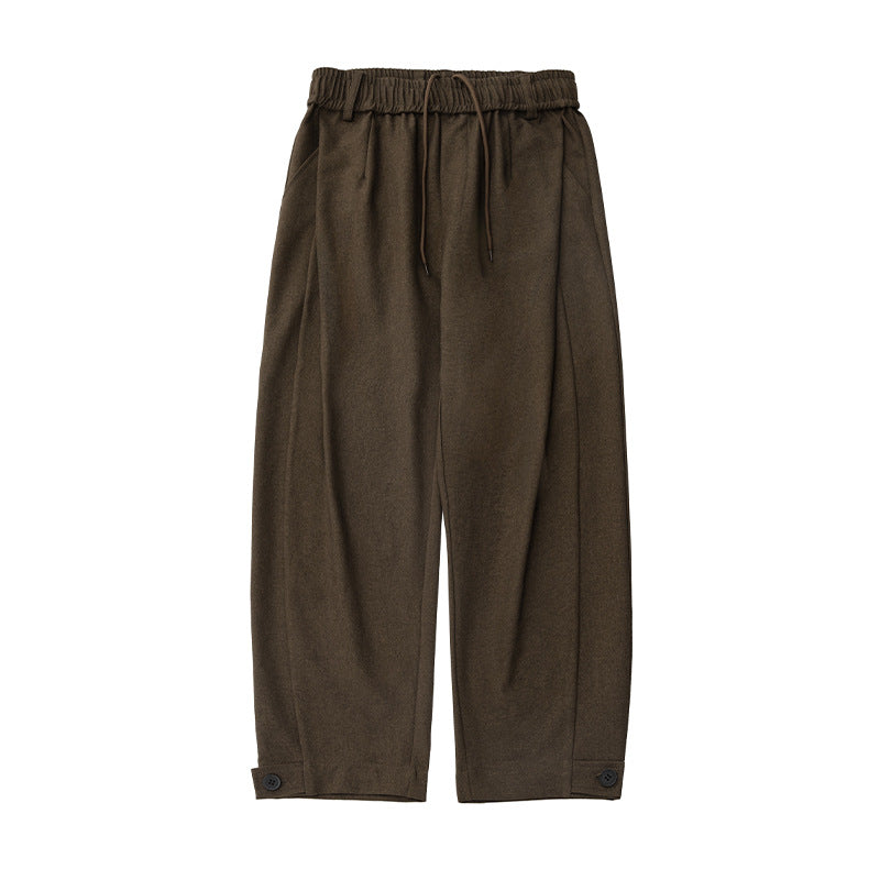 Damen Weite Bundfalten-Hose mit Elastikbund, Tunnelzug und Knopfmanschette Drune
