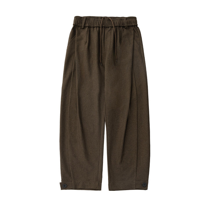 Damen Weite Bundfalten-Hose mit Elastikbund, Tunnelzug und Knopfmanschette Drune