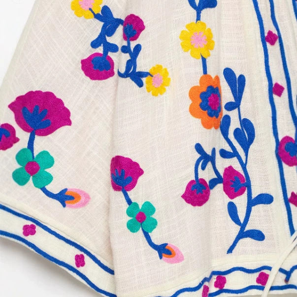 Damen Bestickter leichter Kimono-Cardigan mit floralem Motiv und Bindeband Drune