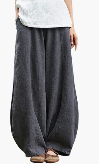 Damen weite Leinenhose mit elastischem Bund und praktischen Taschen Drune