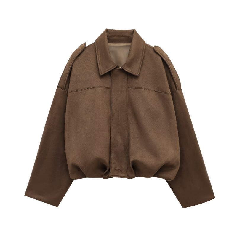 Damen modische Oversize-Jacke aus weichem Kunstleder mit dekorativen Details Drune