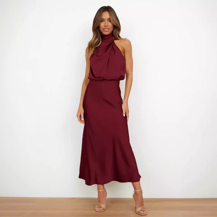 Drune | Brautjungfernkleid Satin Rollkragen Ohne Ärmel Cropped Langer Rock Damen Elegant Trauzeugin Kleid