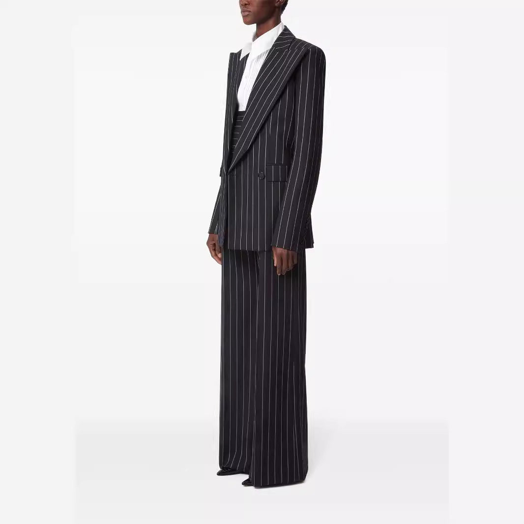 Damen Oversize Nadelstreifen Zweiteiliger Tailoring-Anzug mit weitem High‑Waist‑Hosenbein Drune