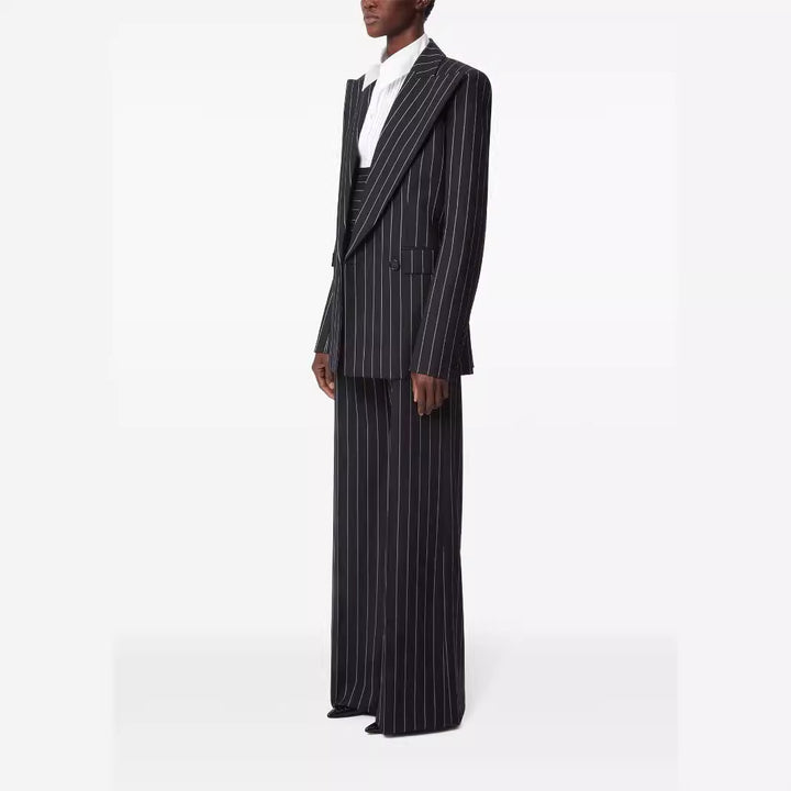 Damen Oversize Nadelstreifen Zweiteiliger Tailoring-Anzug mit weitem High‑Waist‑Hosenbein Drune