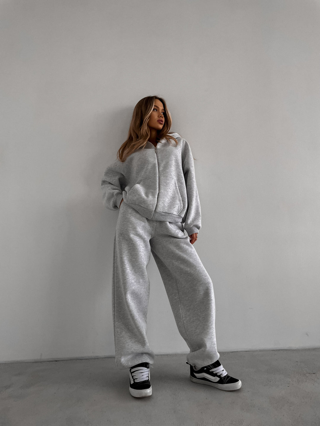 Damen Baumwoll-Fleece Lounge-Set mit Oversize-Zip-Hoodie und Palazzo-Sweatpants Drune
