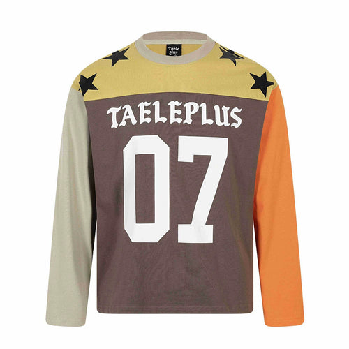 Unisex Langarmshirt im Vintage-Sportstil mit Nummernprint und Stern-Applikationen Drune