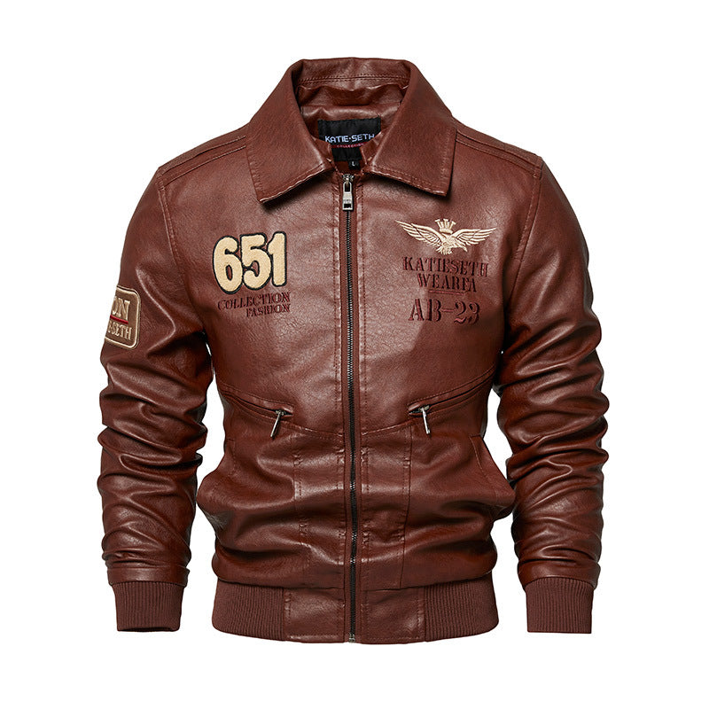 Herren Robuste Lederjacke mit abnehmbarem Teddykragen Drune