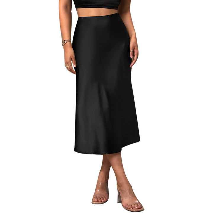 Damen elegante Midirock aus fließendem Satinstoff mit asymmetrischem Saum Drune