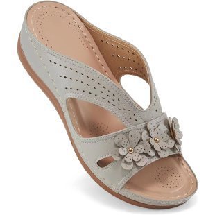 Damen nan komfortable Keilsandalette mit floralem Zierbesatz und gepolstertem Fußbett Drune