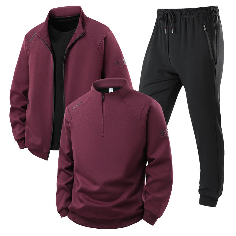 Herren Dreiteiliges Thermo-Trainingsset mit Halbzip-Pullover, Zip‑Jacke und Jogginghose Drune