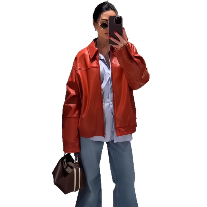 Damen oversized Kunstlederjacke mit lässigem Schnitt Drune