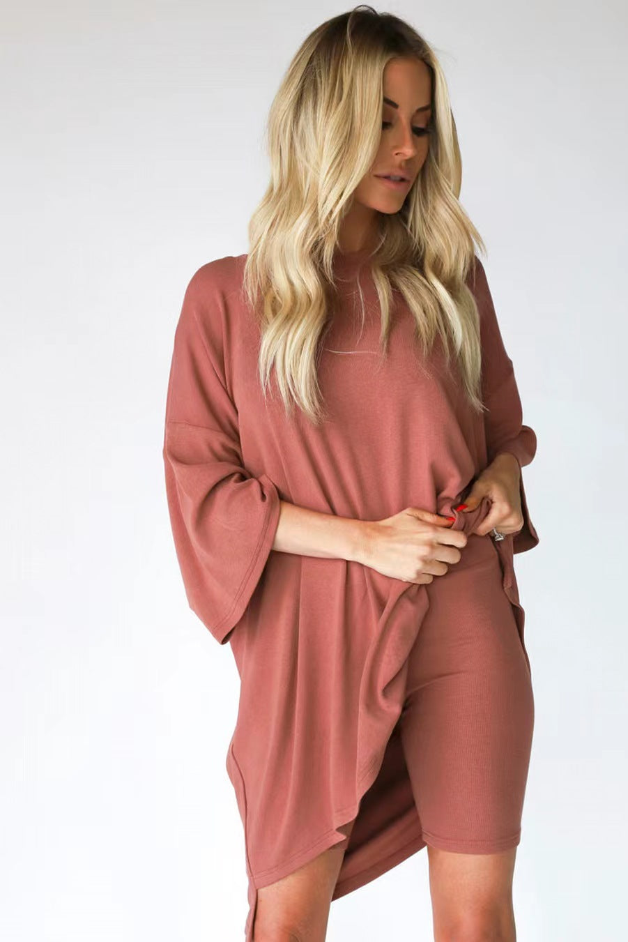 Damen bequeme Oversize-Bluse mit tiefem V-Ausschnitt Drune