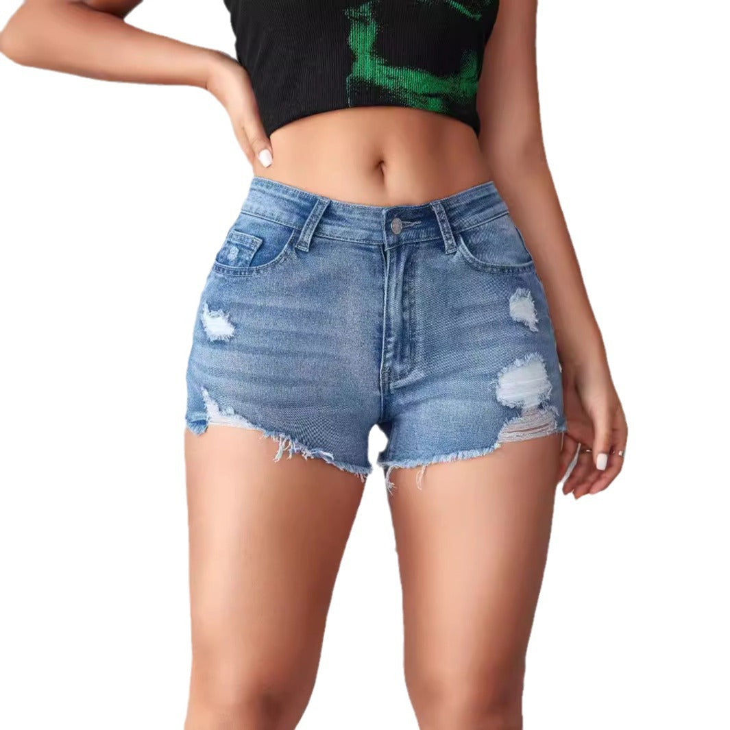 Damen lässige Denim-Shorts im trendy Destroyed-Stil mit hohem Taillenbund Drune