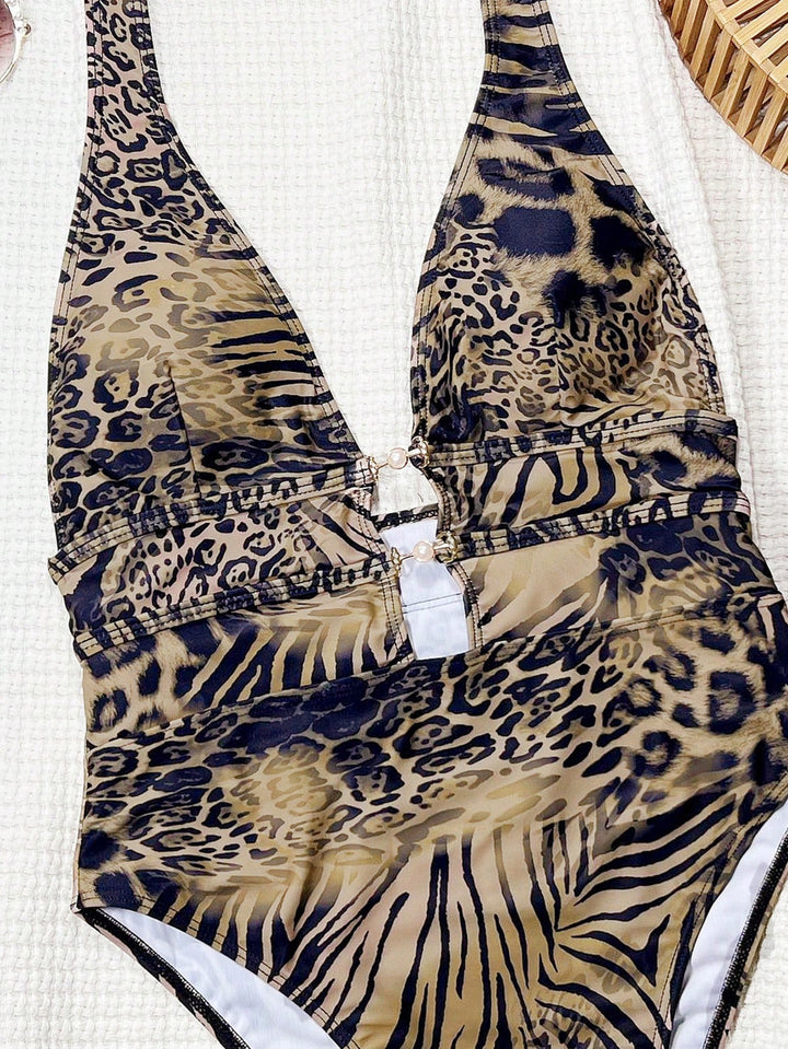 Damen Designer Badeanzug mit tiefem V-Ausschnitt und Riemen Drune