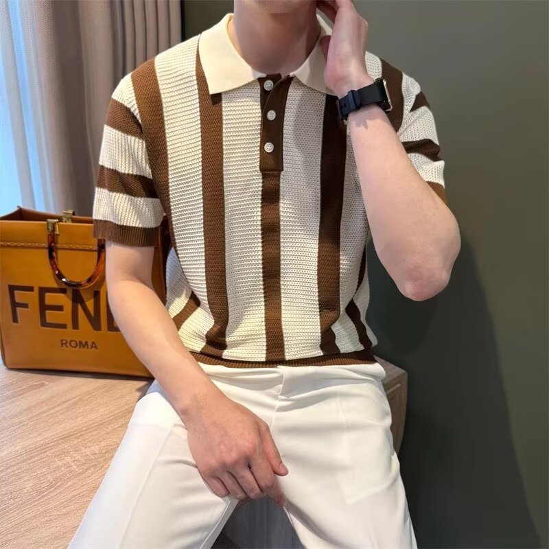 Herren Modisches Kurzärmliges Strickpoloshirt Drune