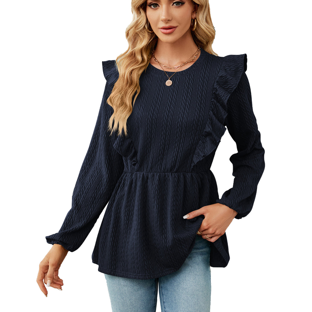 Damen trendiges Blusenshirt mit Rüschendetails und elastischem Bund Drune