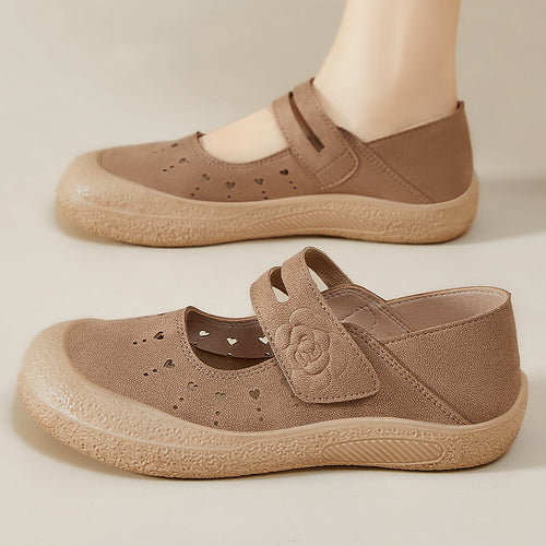 Damen nan komfortabler Mary-Jane Slipper mit Klettverschluss, perforiertem Herzmuster und stoßdämpfender Leichtsohle Drune
