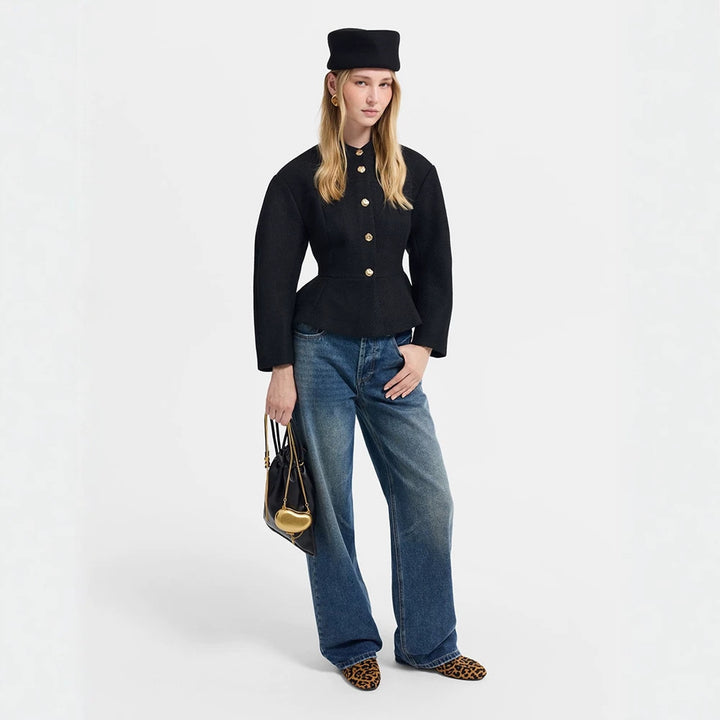 Damen Taillierte Jacke mit Peplum-Saum, strukturierter Webqualität und Zierknöpfen Drune
