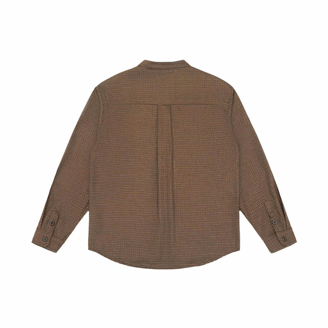 Unisex Oversize-Hemdjacke mit Stehkragen, Glencheckmuster und gerundetem Saum Drune