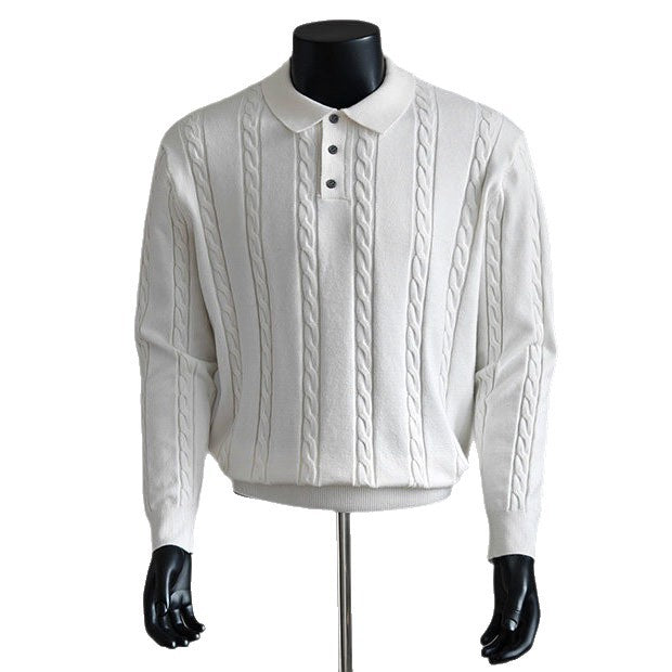 Herren Modischer Grobstrick Pullover mit Stehkragen Drune