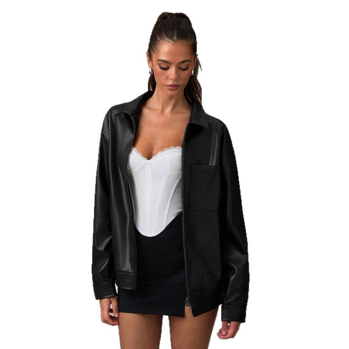 Damen Kunstlederjacke mit oversized Schnitt und praktischer Brusttasche Drune