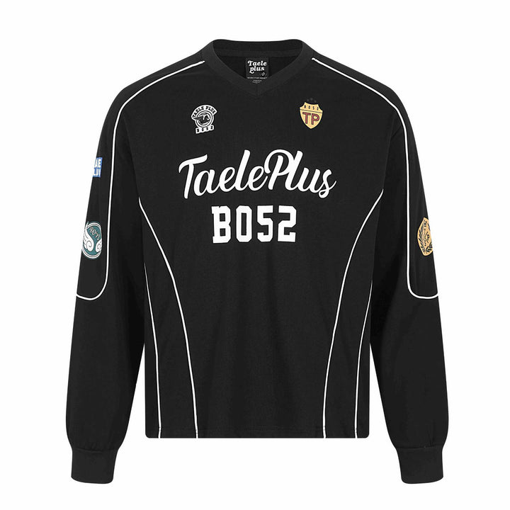 Herren Retro-inspiriertes Langarm-Fußballtrikot mit V-Ausschnitt und Kontrastpaspeln Drune