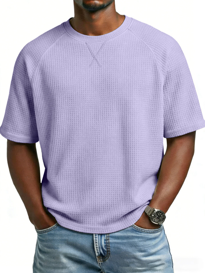 Herren lässiges Waffelstrick-T-Shirt mit Rundhalsausschnitt Drune