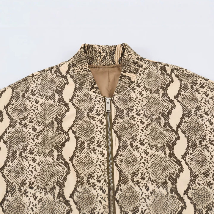 Damen Leichte Bomberjacke mit Schlangenprint, Reißverschluss und elastischem Saum Drune