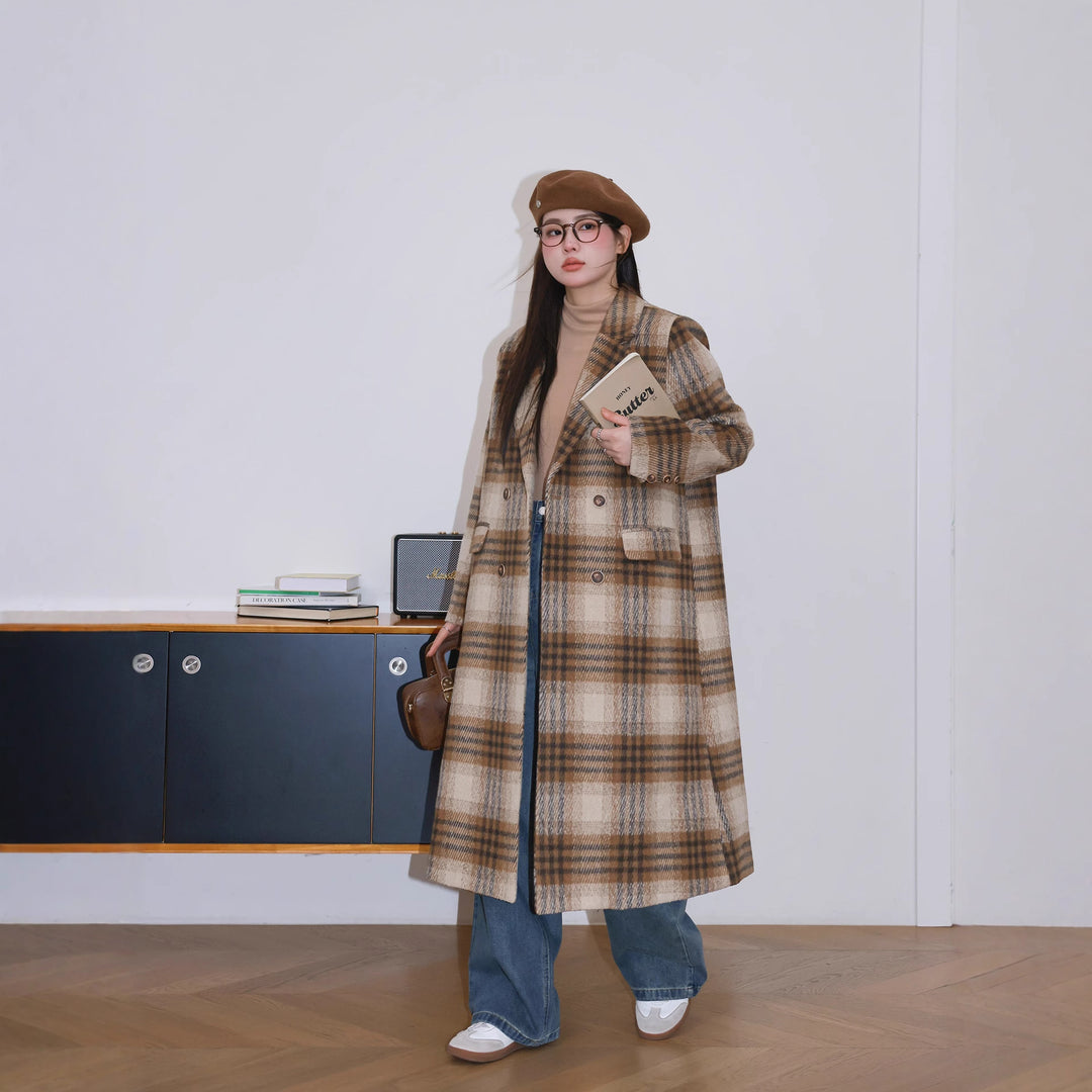 Damen Karierter Bouclé-Blazer mit Reverskragen und aufgesetzten Taschen Drune