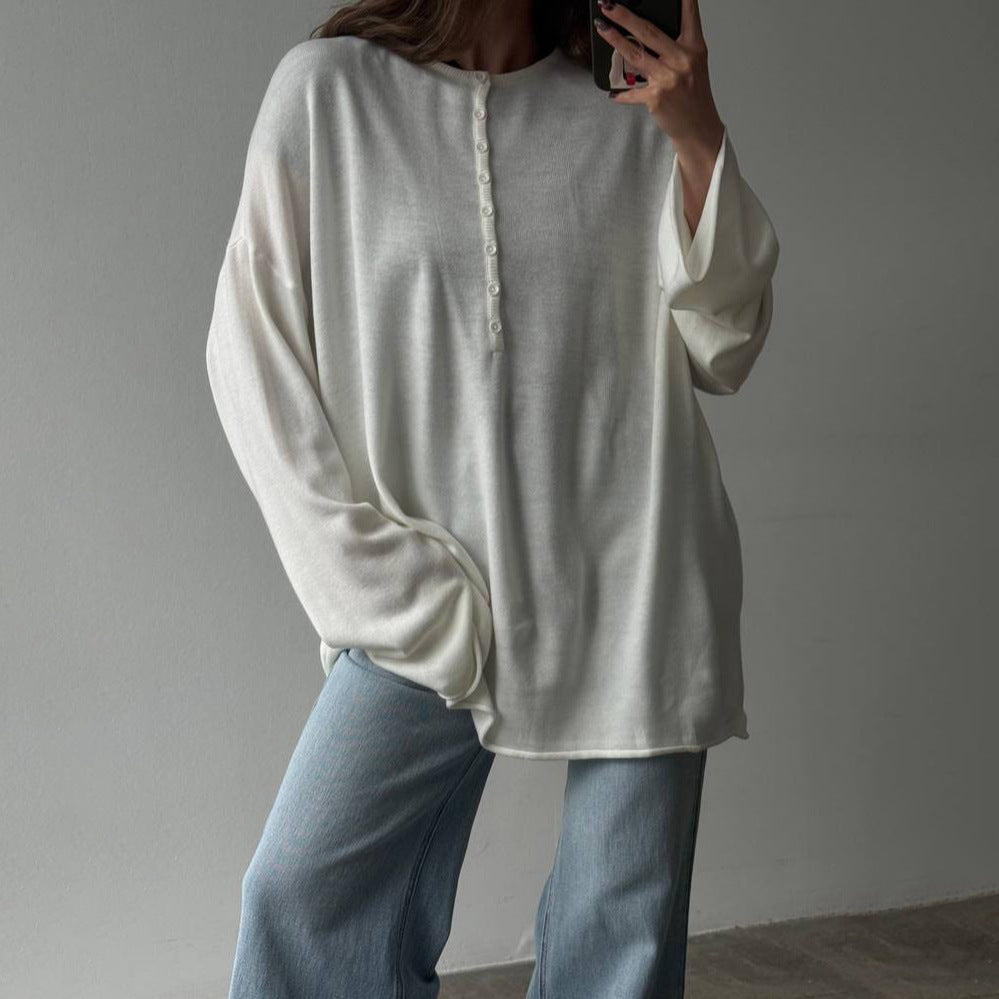 Damen Lässiger Strickpullover mit modernen Knopfdetails Drune