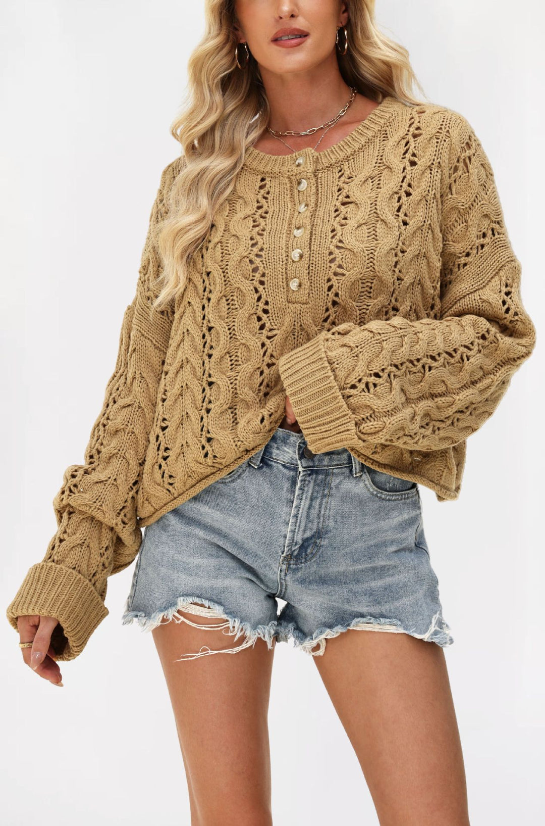 Damen kuscheliger Strickpullover mit strukturiertem Zopfmuster Drune