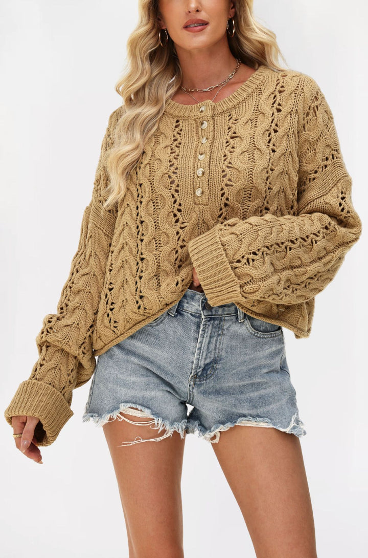 Damen kuscheliger Strickpullover mit strukturiertem Zopfmuster Drune