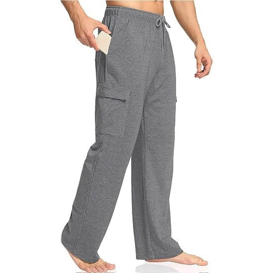Herren nan komfortable Cargo-Loungehose mit elastischem Bund, Kordelzug, geradem Bein und aufgesetzten Klappentaschen Drune