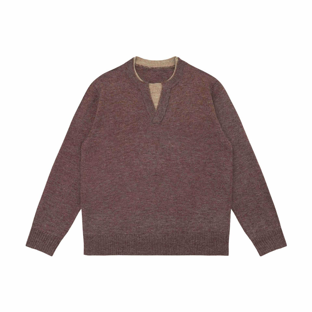 Unisex Grobgestrickter Pullover mit V-Notch Ausschnitt und kontrastierter Innenblende Drune