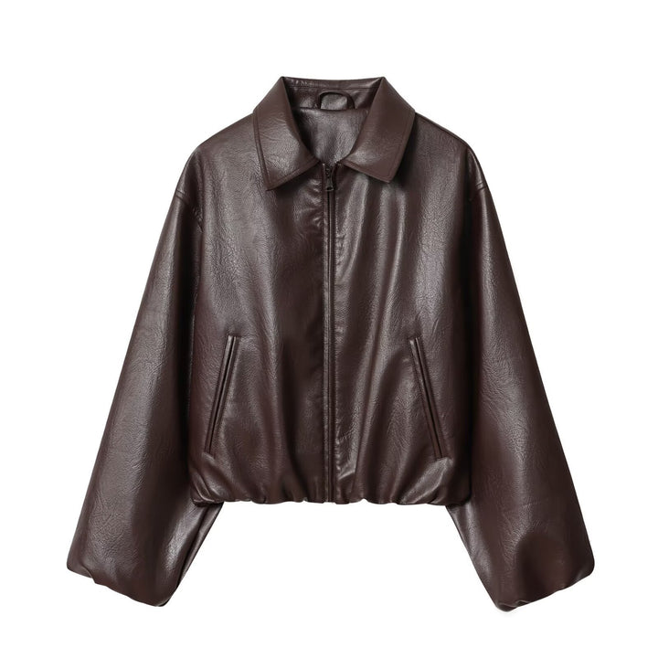 Damen Kurzjacke im Boxy‑Look aus veganem Leder mit verdecktem Reißverschluss Drune