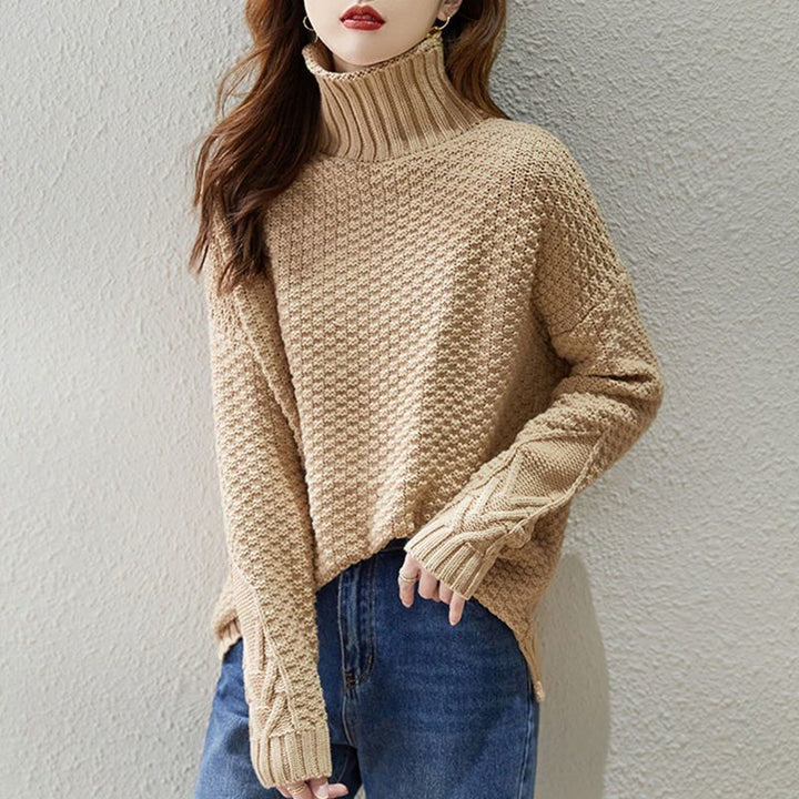 Damen Grobstrickpullover mit hohem Kragen und strukturiertem Design Drune