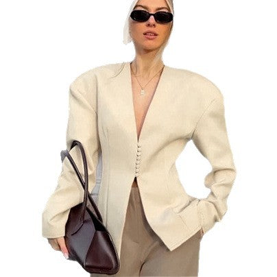 Damen Modischer Oversized Blazer mit strukturiertem Schnitt und Knopfdetails Drune