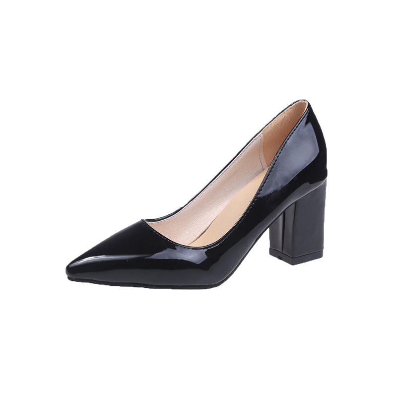 Damen Klassische Lack-Pumps mit spitzer Form und stabilem Blockabsatz Drune