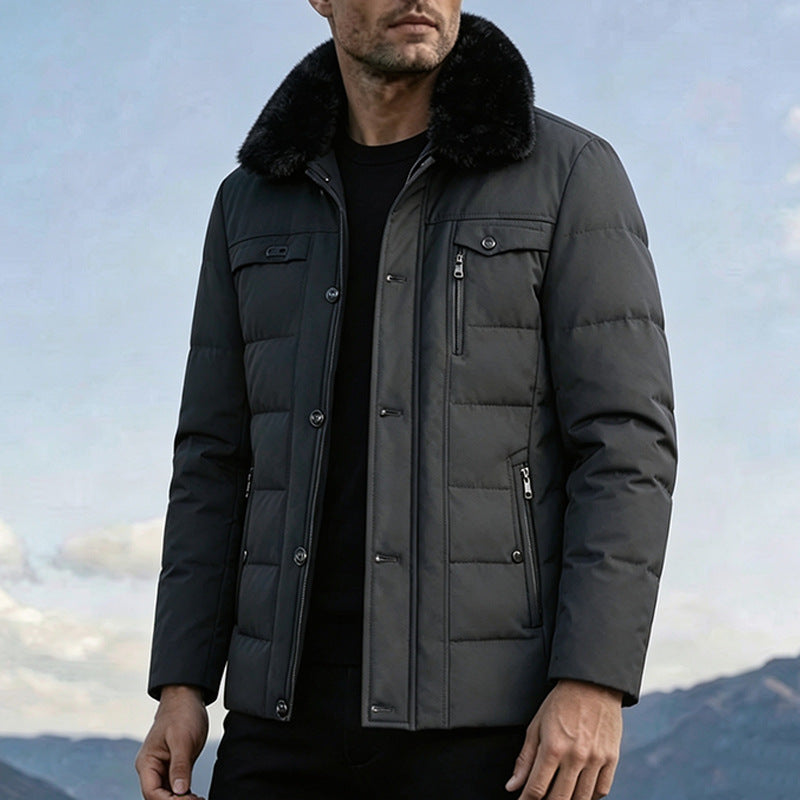 Herren Elegante Steppjacke mit hohem Kragen und Kunstfellkragen Drune