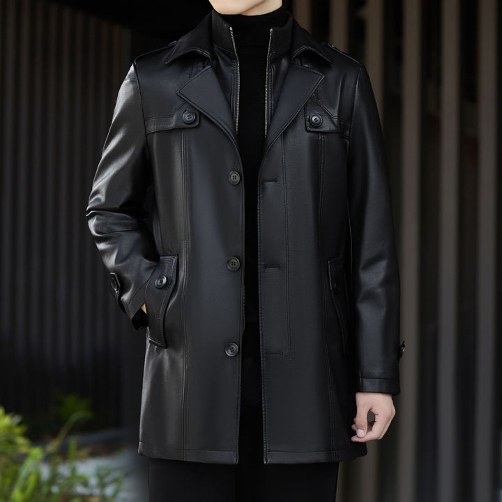 Herren Kunstlederjacke im eleganten Trenchcoat-Stil mit praktischen Taschen Drune