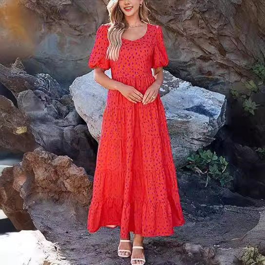 Damen Maxikleid mit schwingendem Saum und floralem Muster Drune