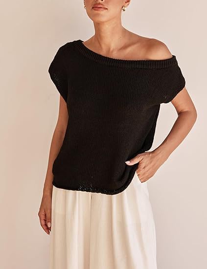 Damen lässiges Oversized Strickoberteil mit offener Schulterpartie Drune