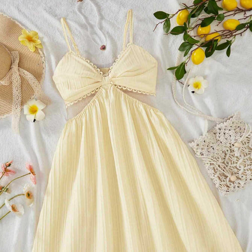 Damen Maxikleid mit zarten Rüschen und verstellbaren Spaghettiträgern Drune