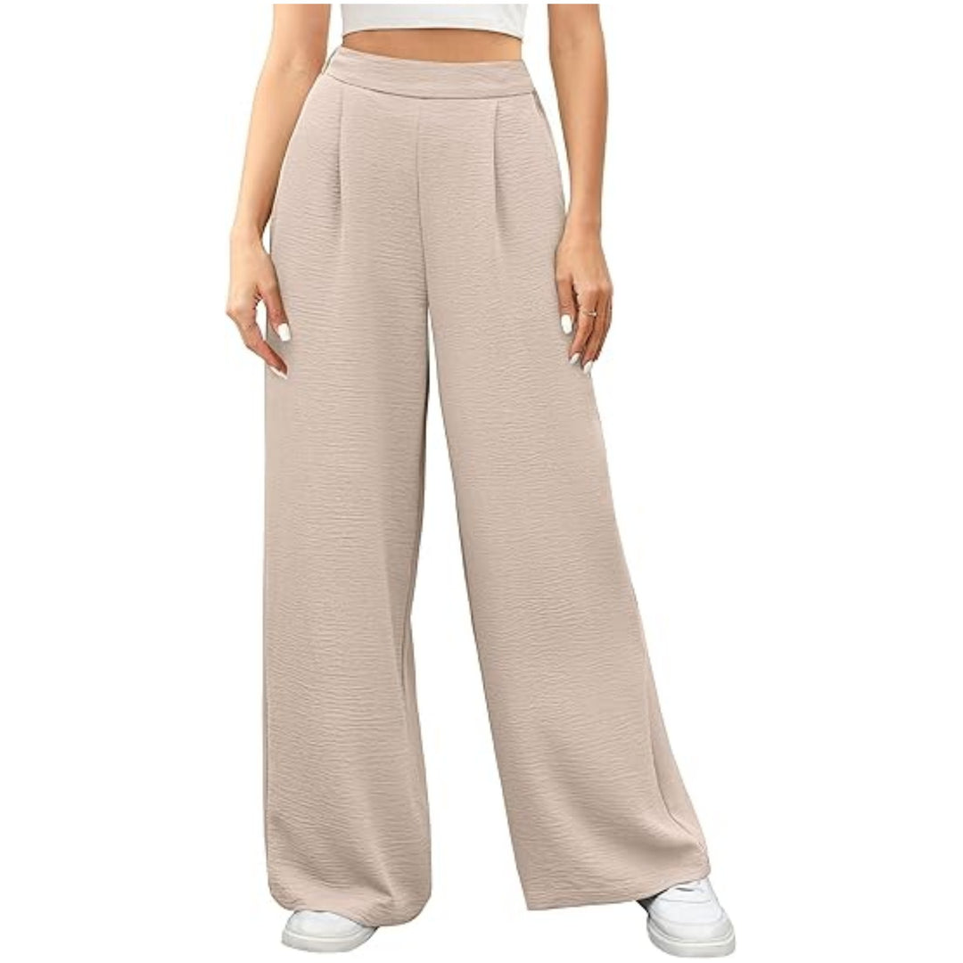 Damen weite High-Waist Palazzo-Hose mit Strukturstoff Drune